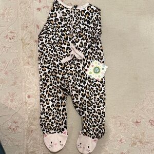 NWT Little Me Leopard Print Footie with Cat Faces